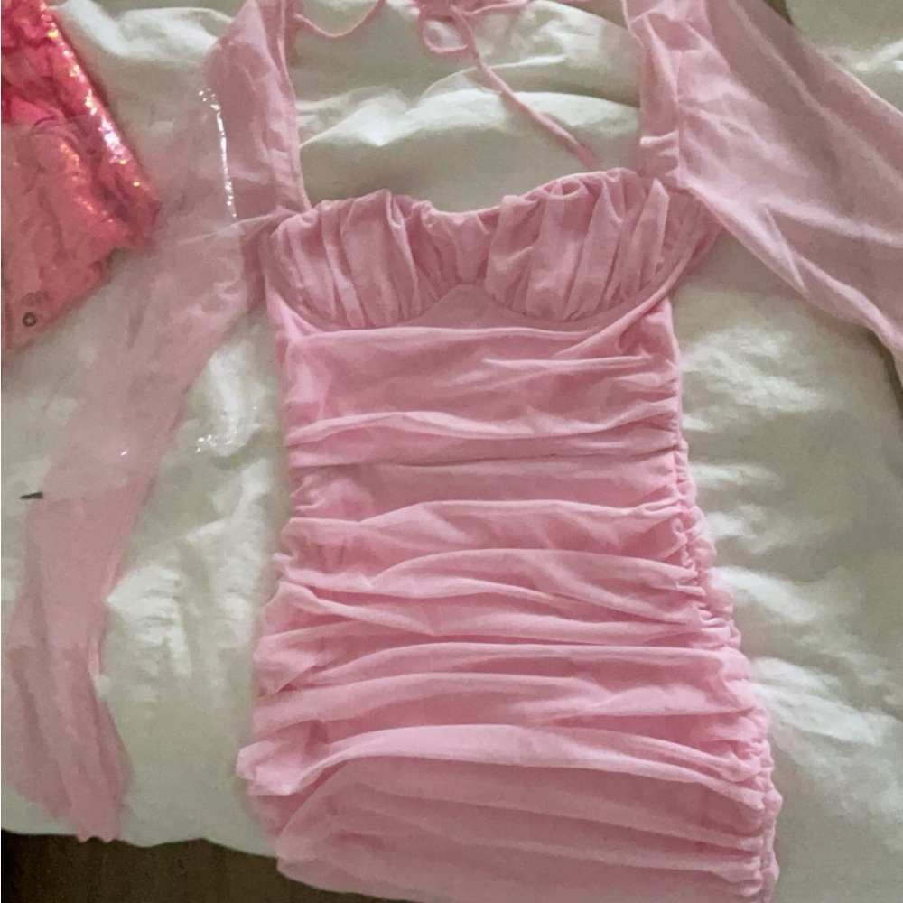 Elegant Pink Ruched Dress- Brand new